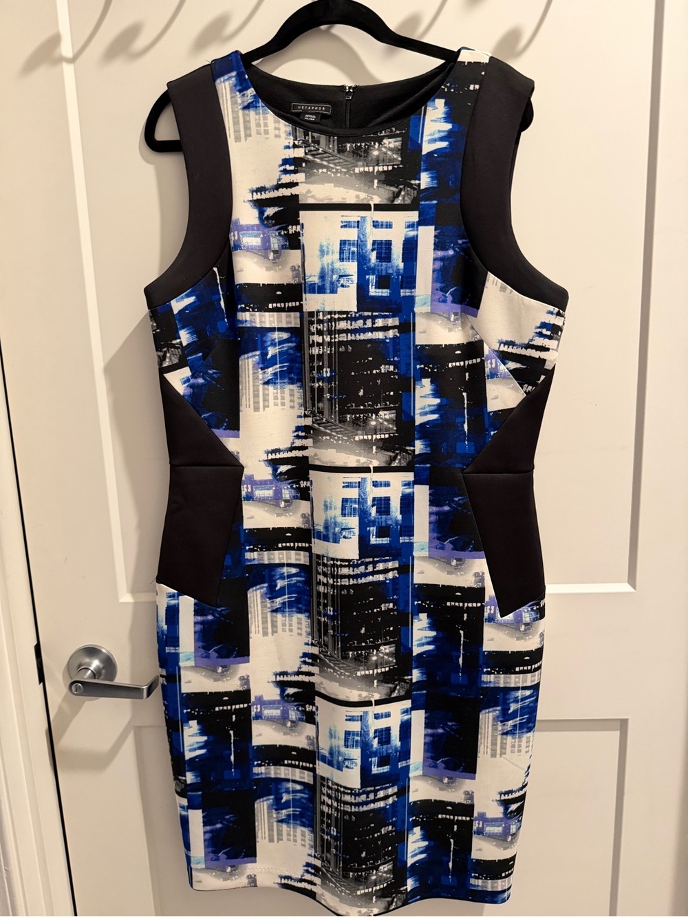 Metaphor Blue, Black and White Graphic Sheath Dress
